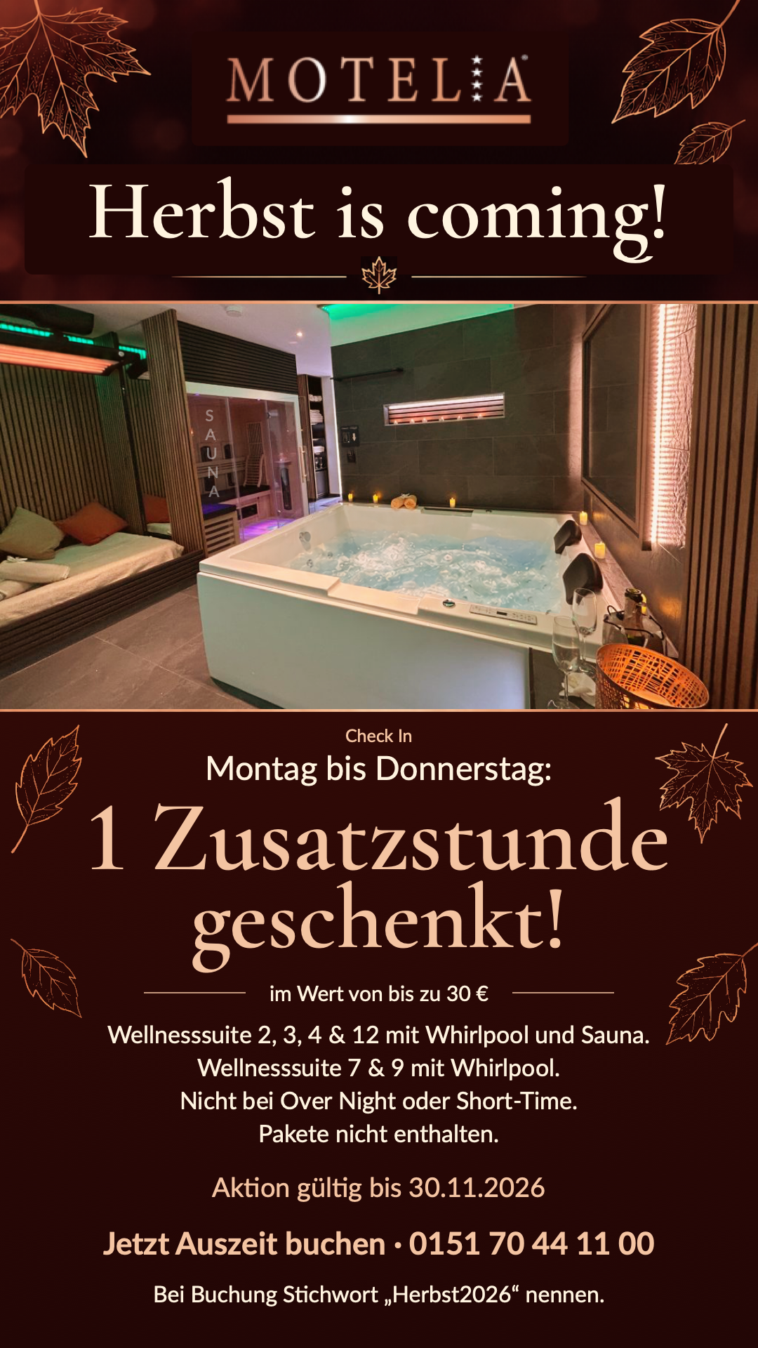 Whirlpool und Sauna im Motel A Bottrop – Motiv der Herbstaktion 2026
